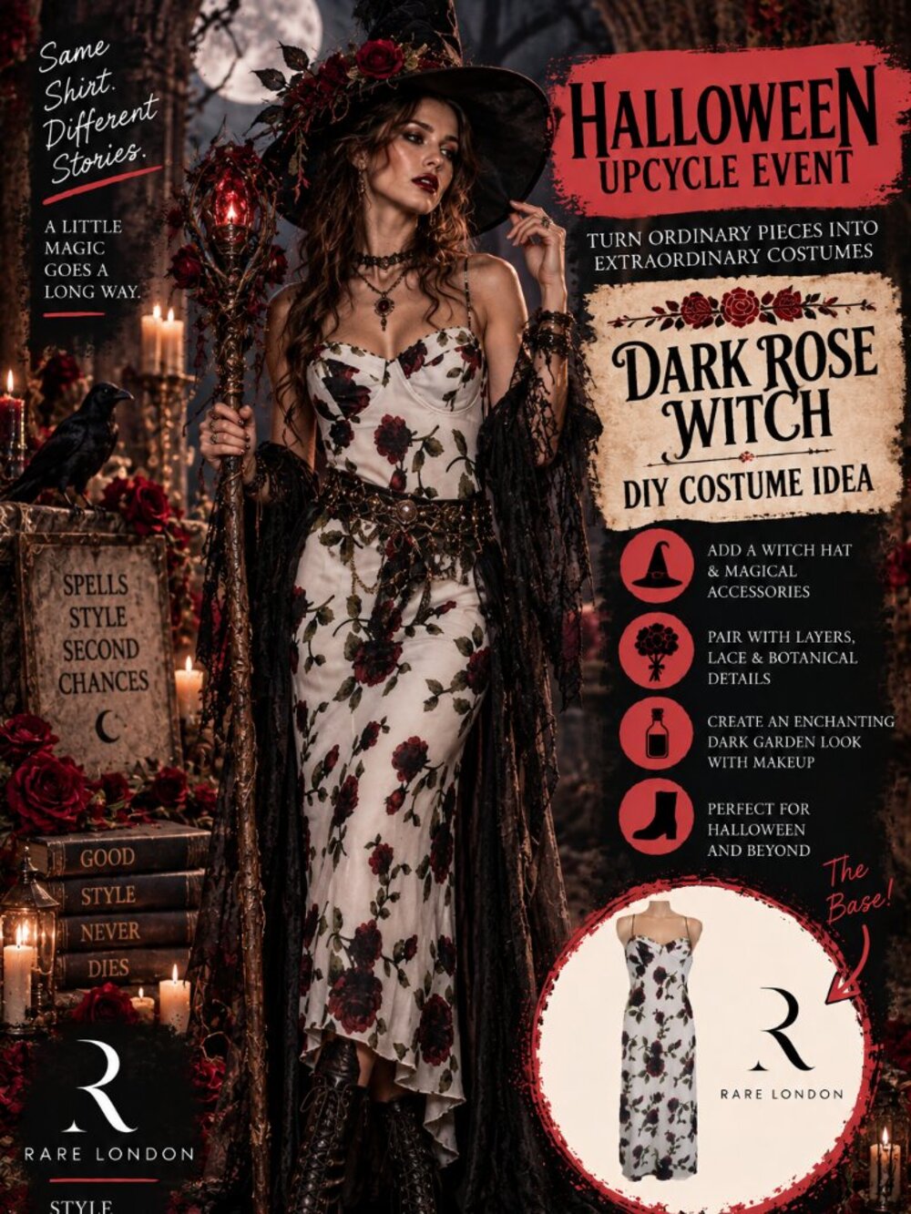 Halloween Upcycle Costume Base Rare London Rose Devore Midi Dress 4 NWT Flawed